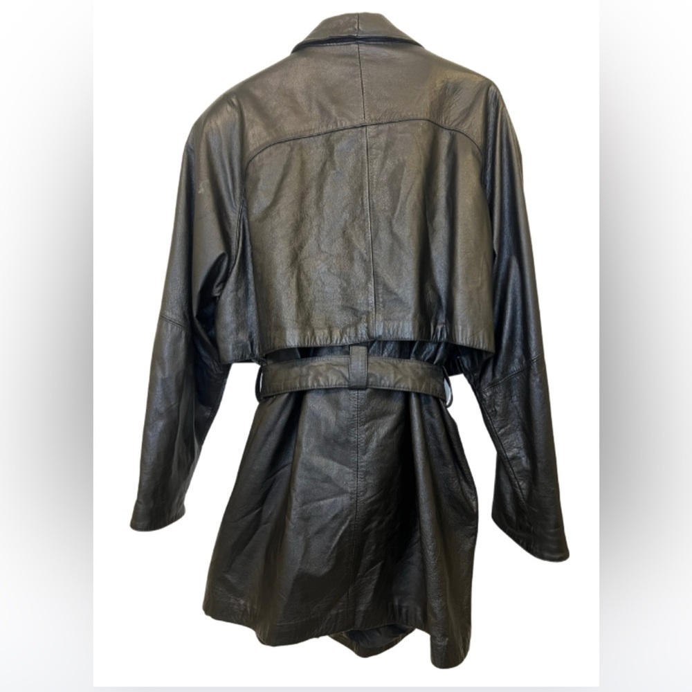 Wilsons Vintage Black Leather Belted Trench Coat w/ Thinsulate XL - Picture 7 of 7